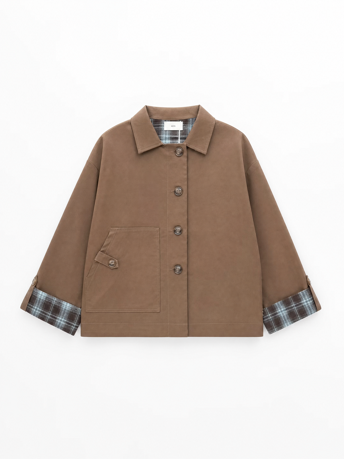 Eliza check print short trench jacket