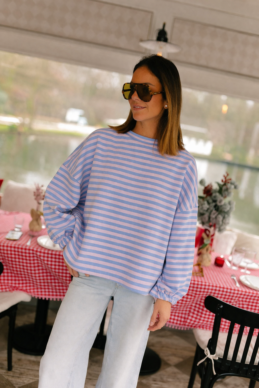Preorder Mommy blue stripe neon yellow sweatshirt