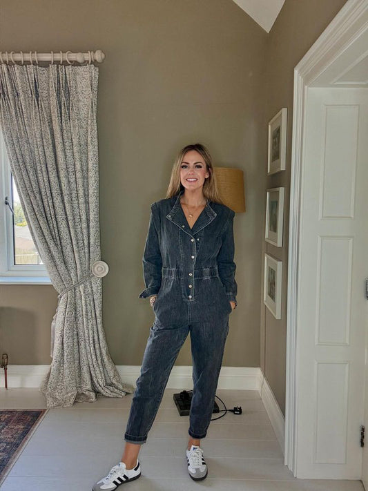 Zoë washed black denim jumpsuit