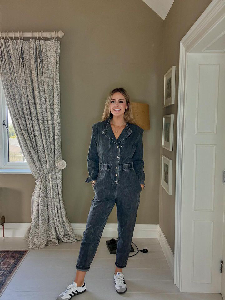 Zoë washed black denim jumpsuit