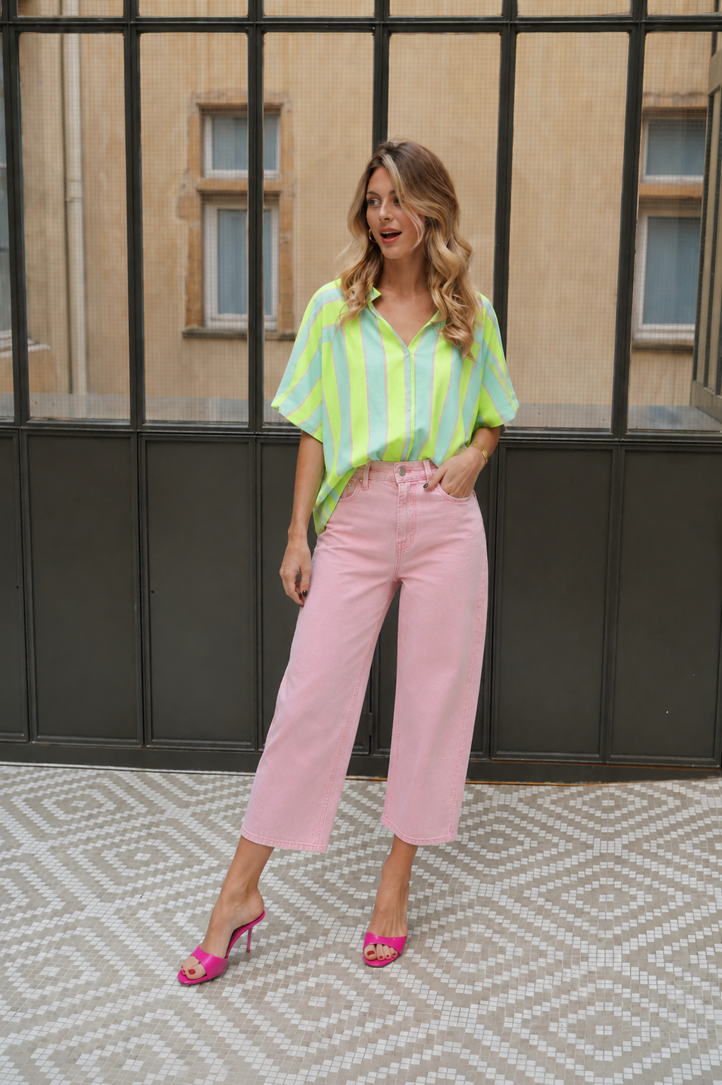 Eden neon yellow stripe shirt