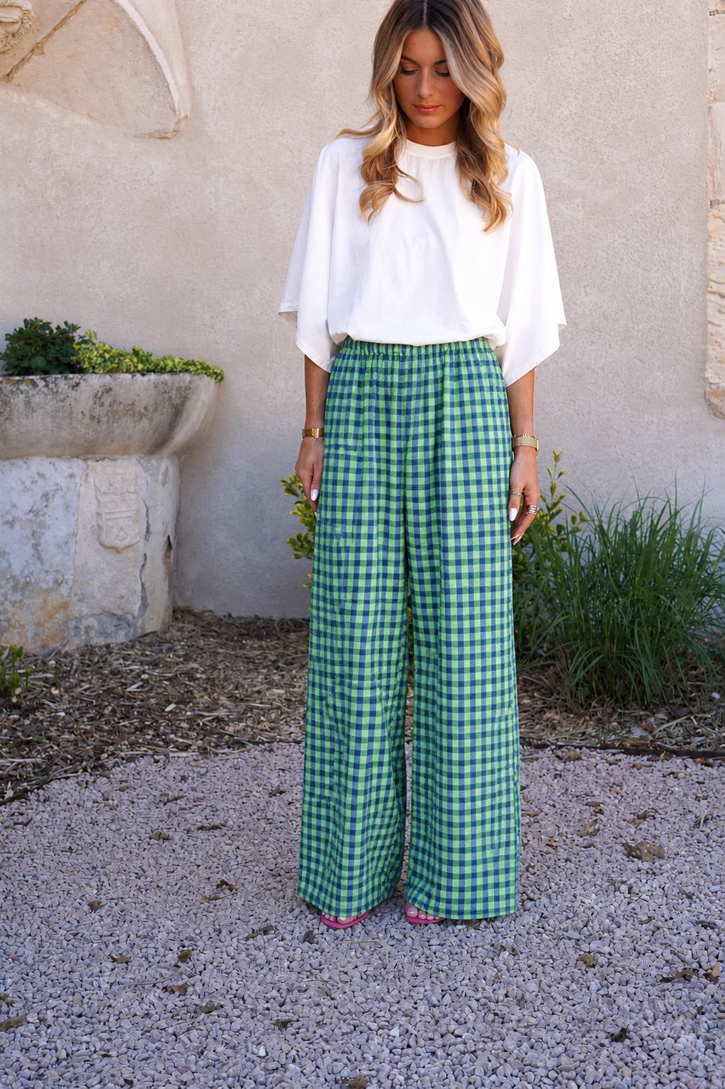 Sasha Green and blue gingham pants