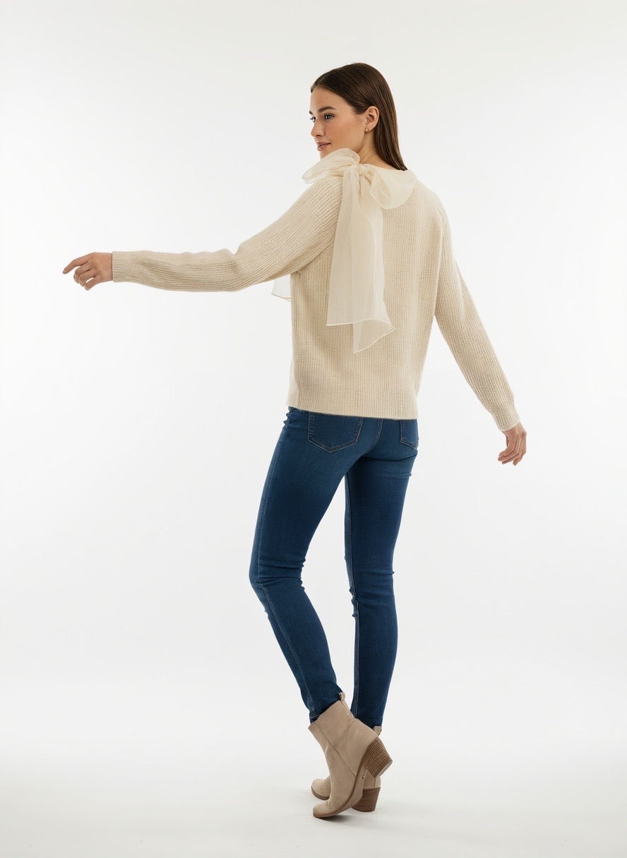 Lydia big bow ecru jumper