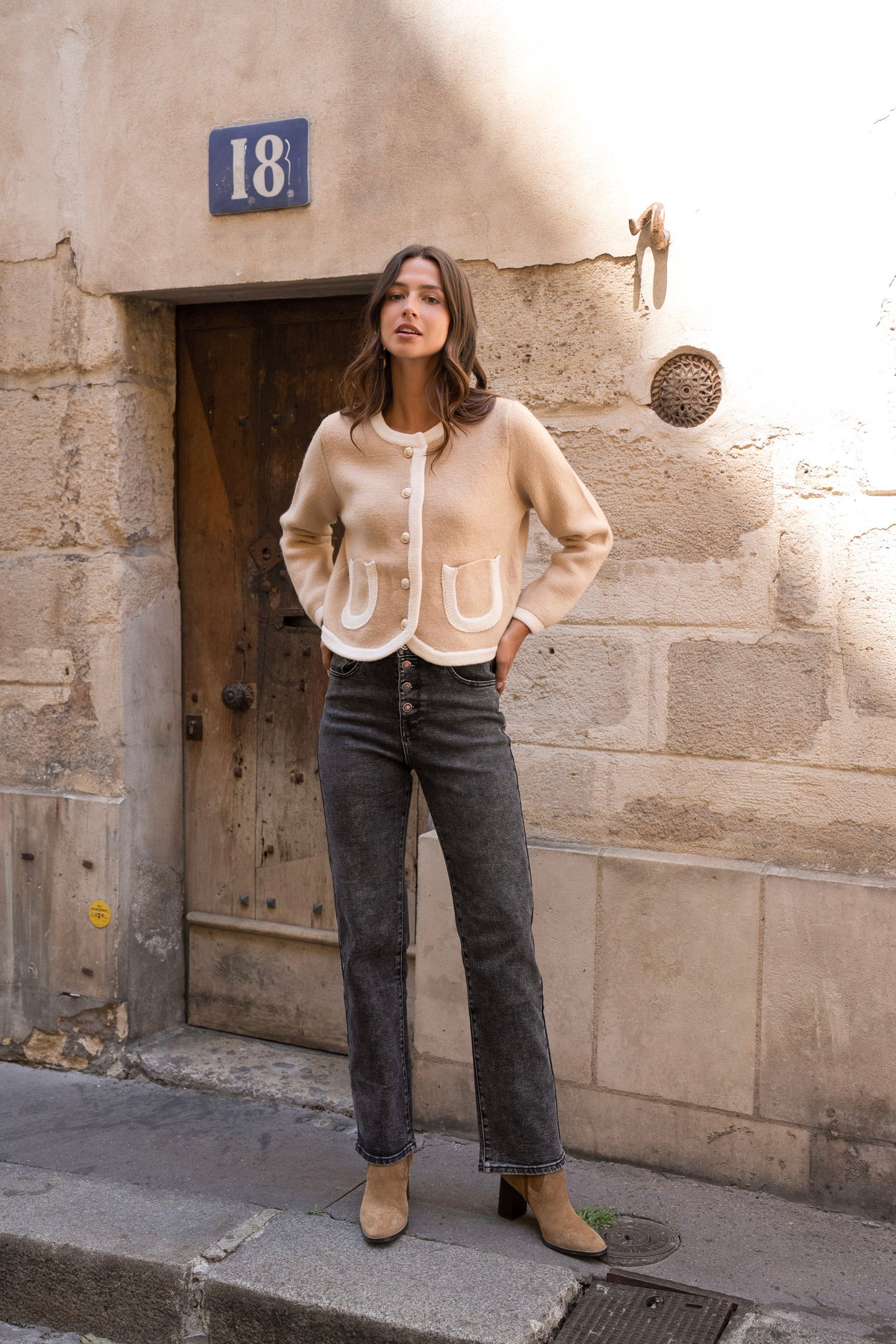 Fran biscuit gold button cardigan