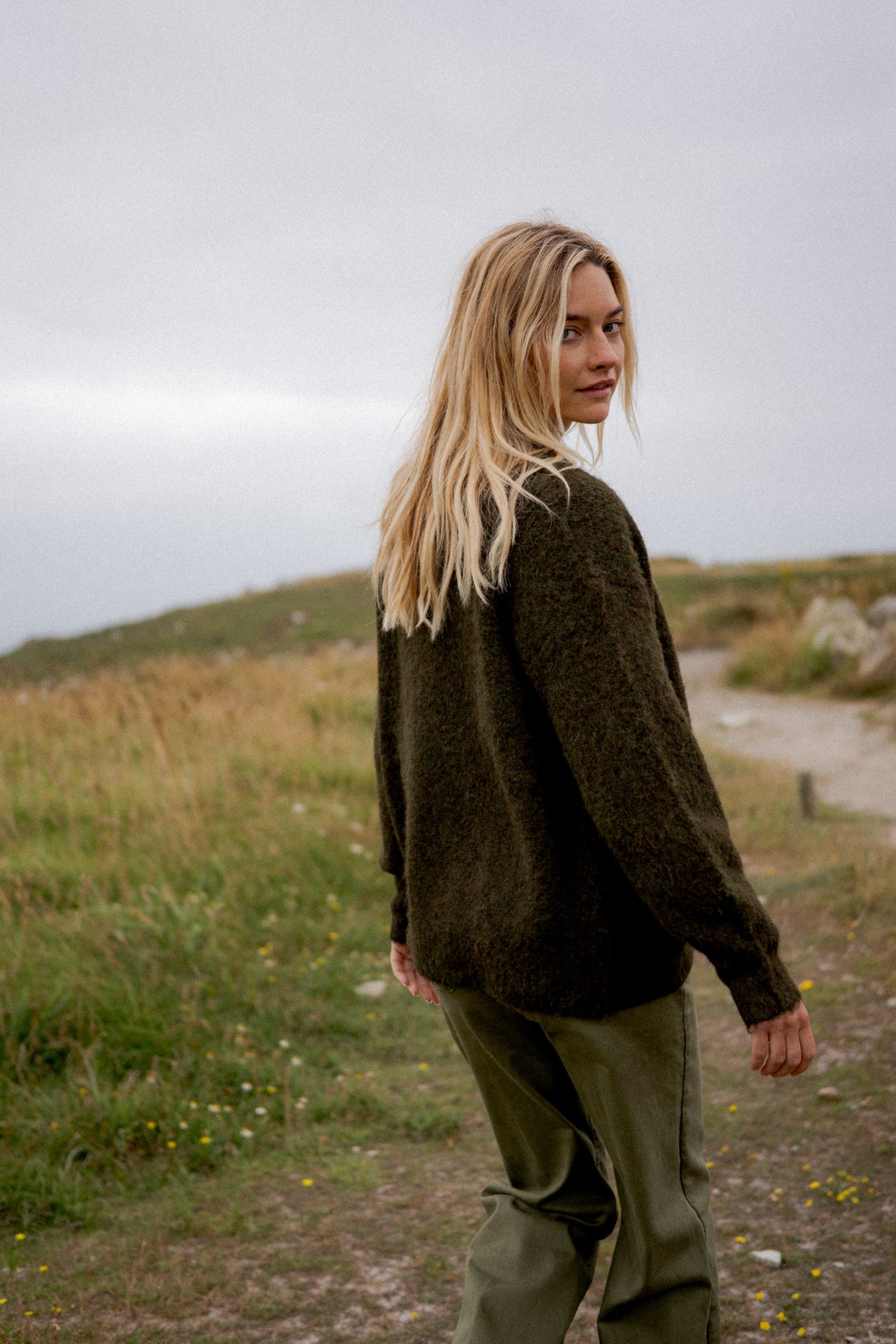 Tara green boucle zip cardigan