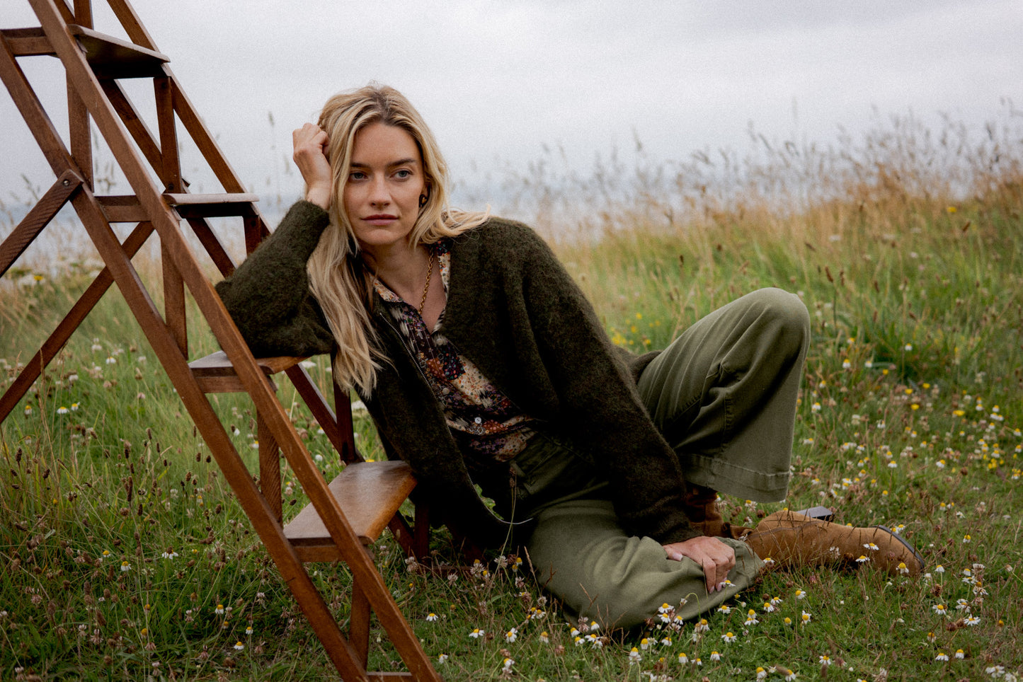 Tara green boucle zip cardigan