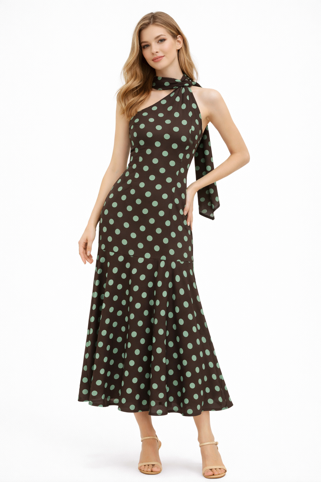 Moira satin polka dot neckerchief dress