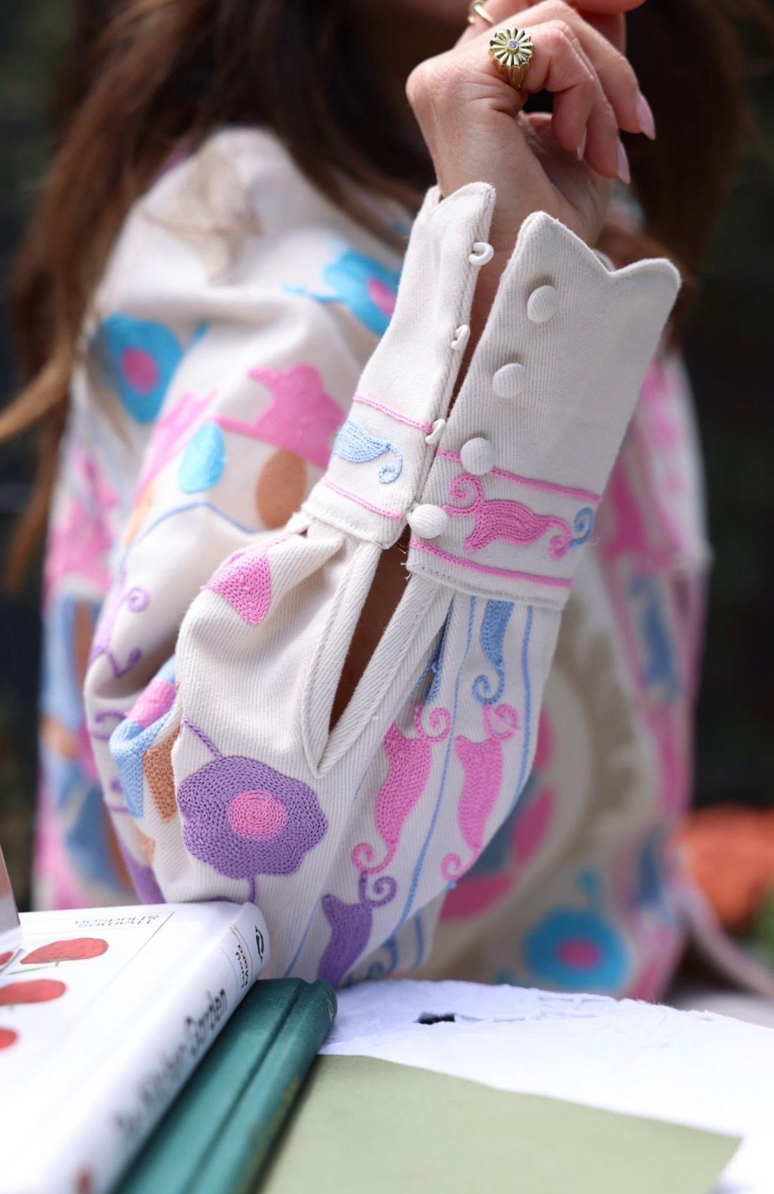 Preorder Christie pink floral embroidered jacket