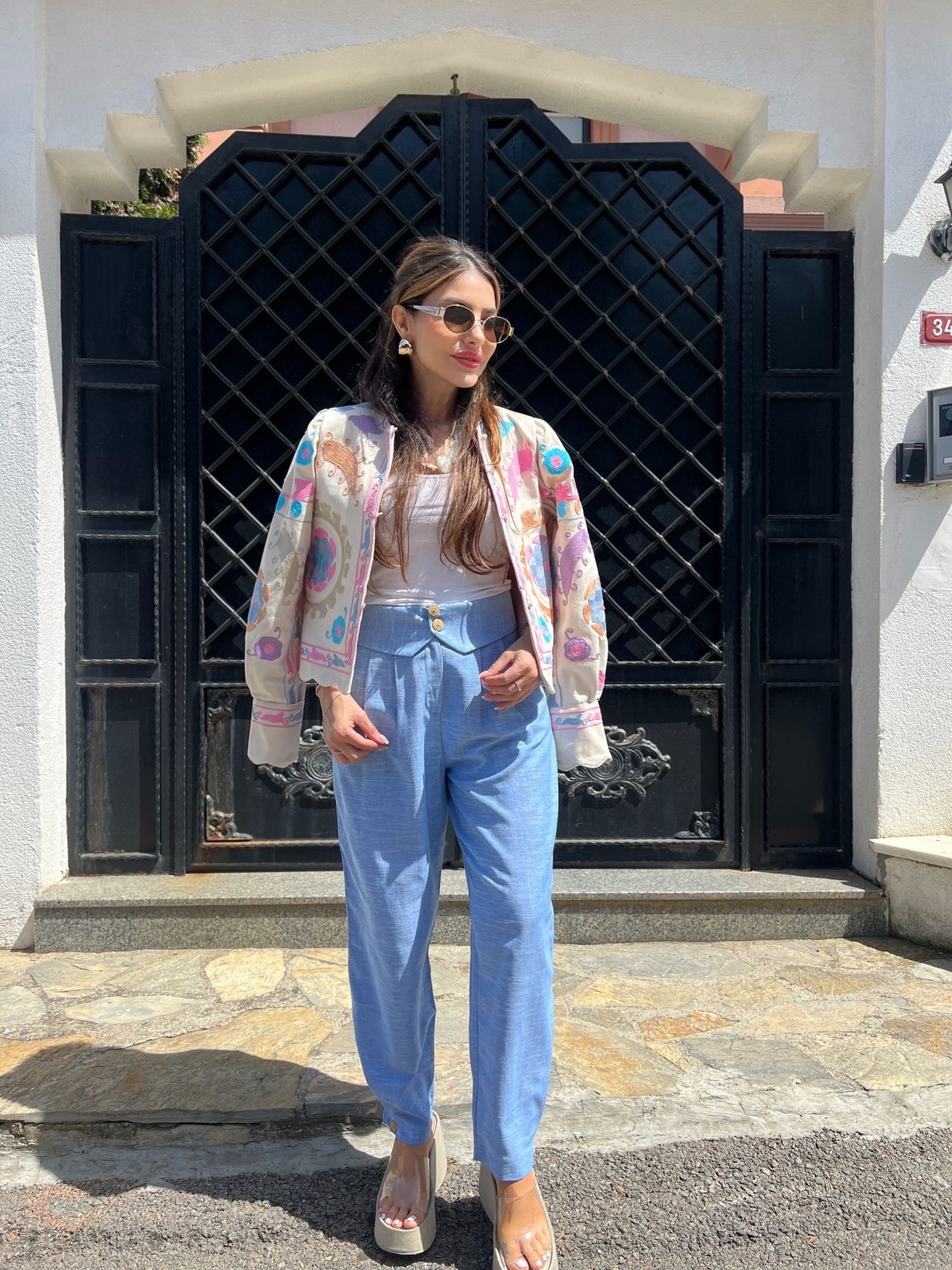 Preorder Christie pink floral embroidered jacket
