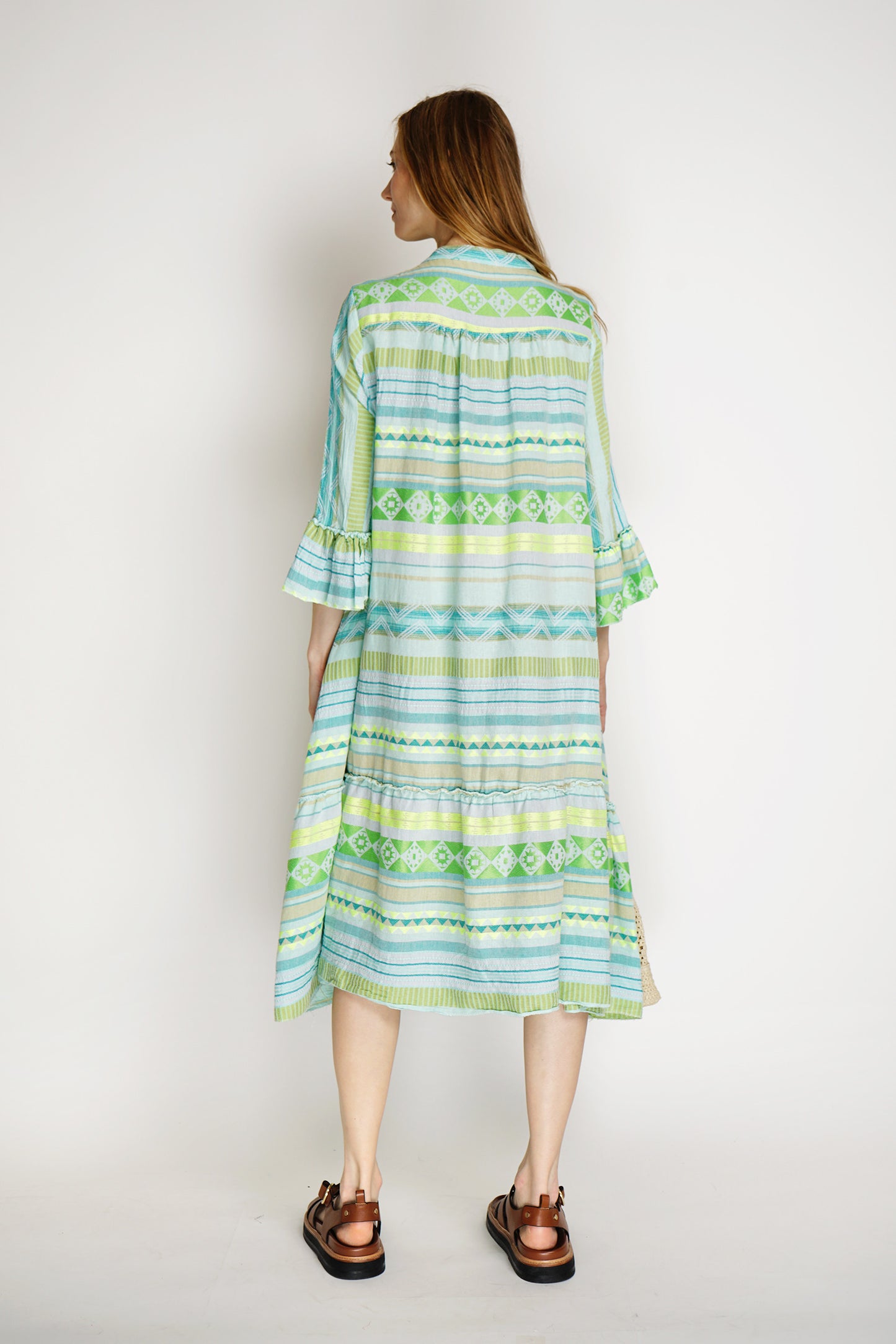 Lime green striped kaftan beach dress