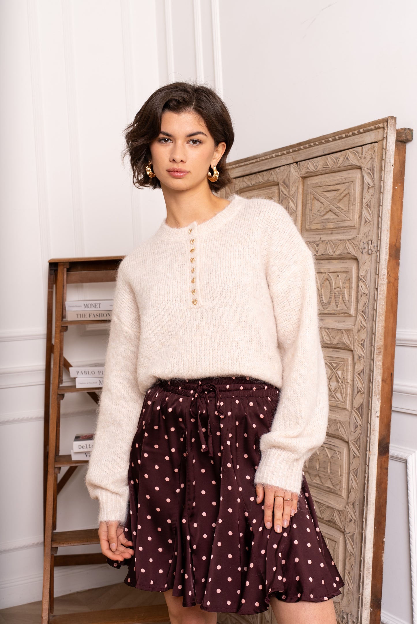 Iris gold heart buttoned ivory jumper