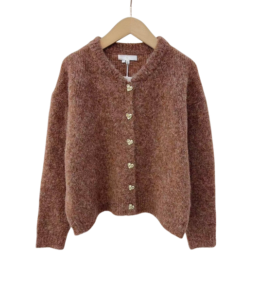 Isabella mottled brown heart button cardigan