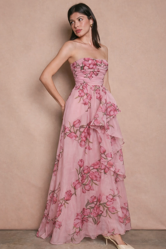 Lily strapless pink floral dress