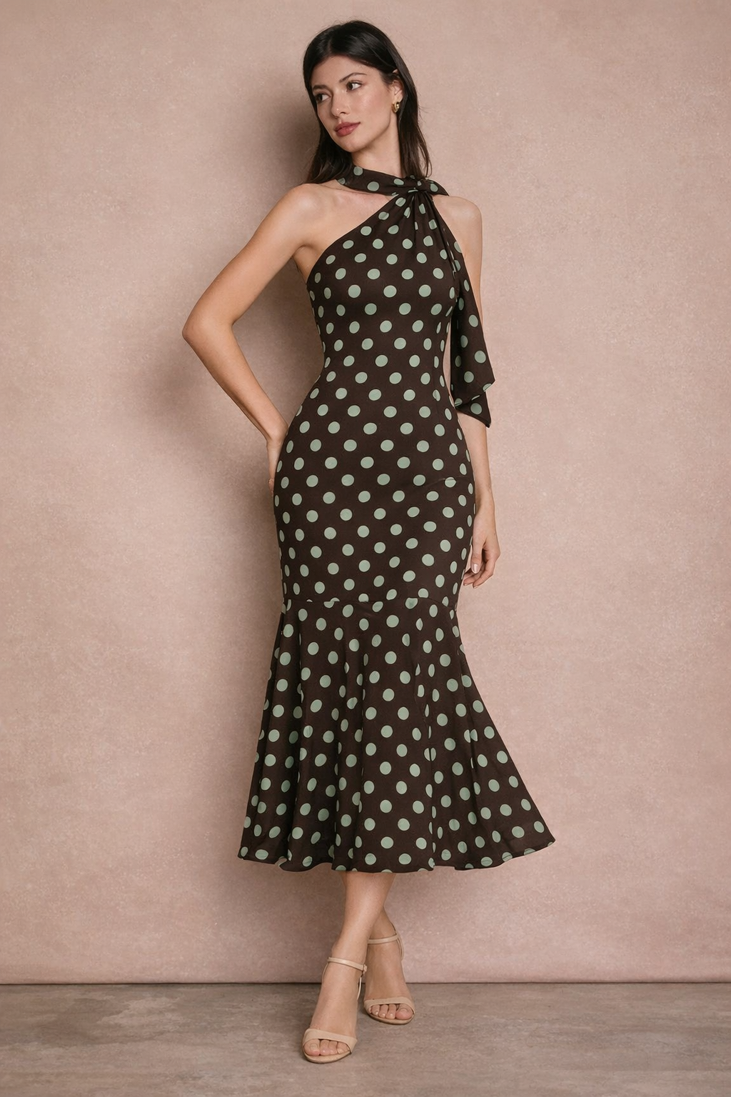 Moira satin polka dot neckerchief dress