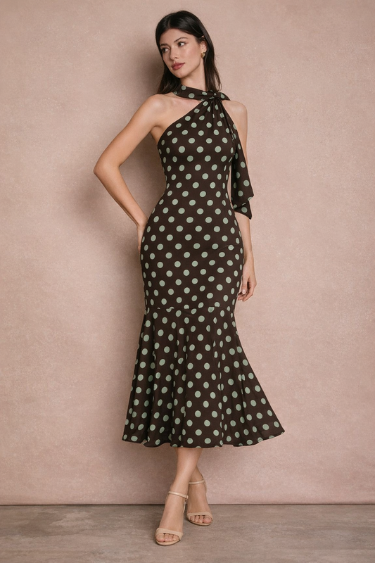 Moira satin polka dot neckerchief dress