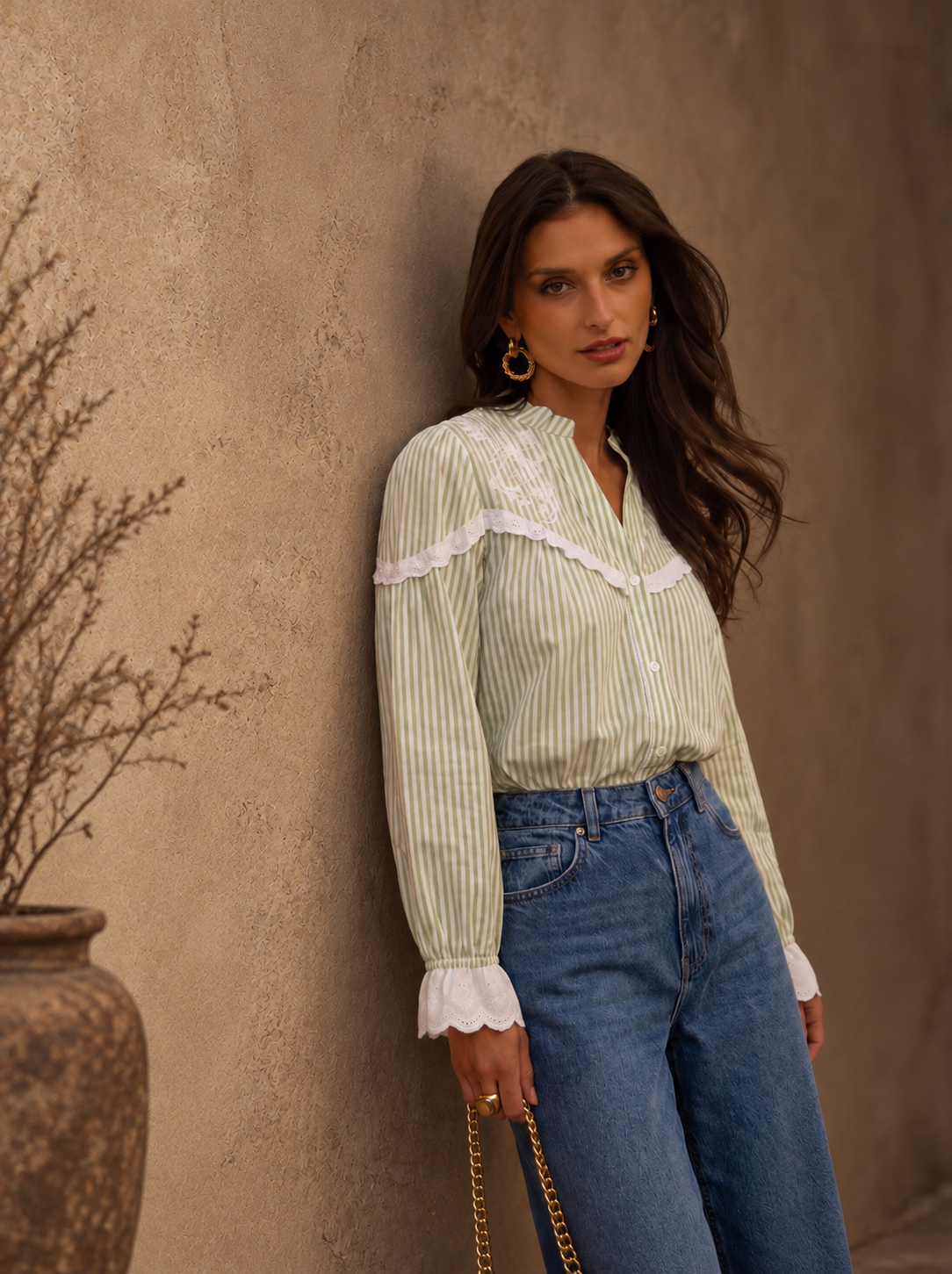 Sandra green stripe blouse
