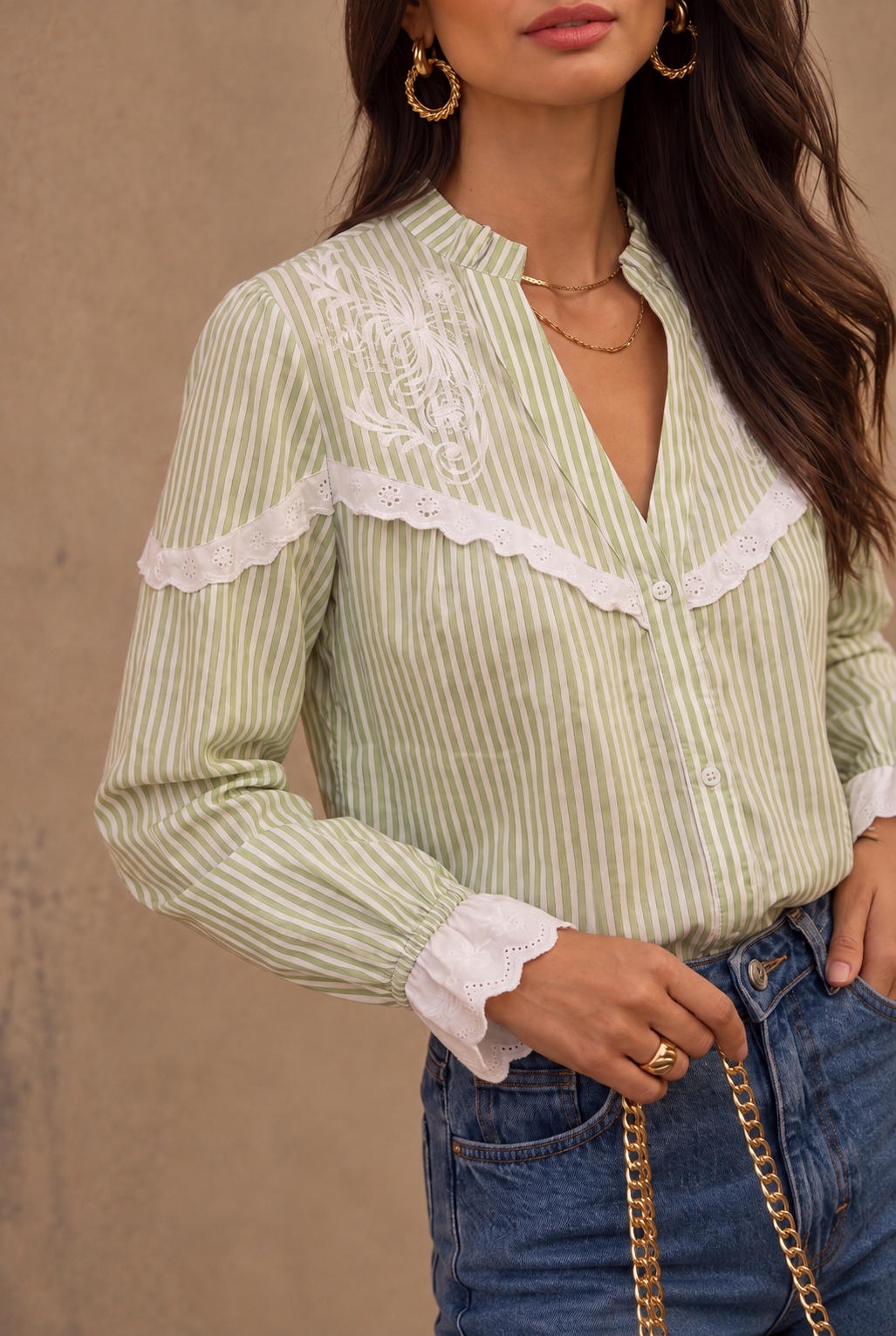 Sandra green stripe blouse