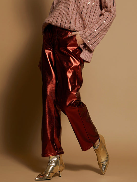 Copper red metallic trousers