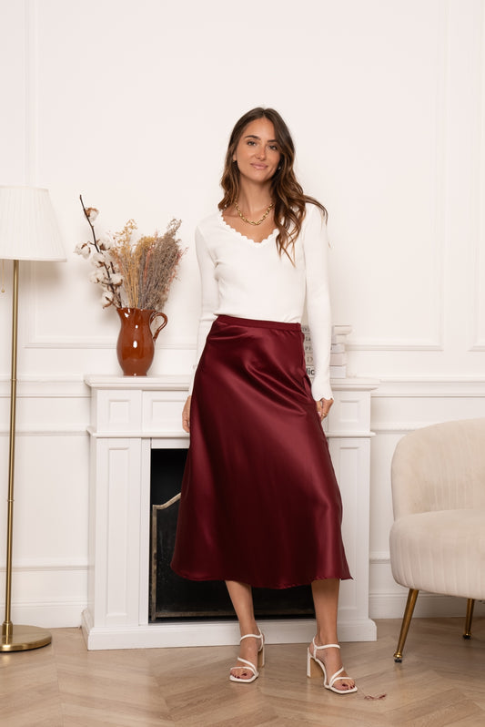 Preorder Bordeaux burgundy satin slip skirt