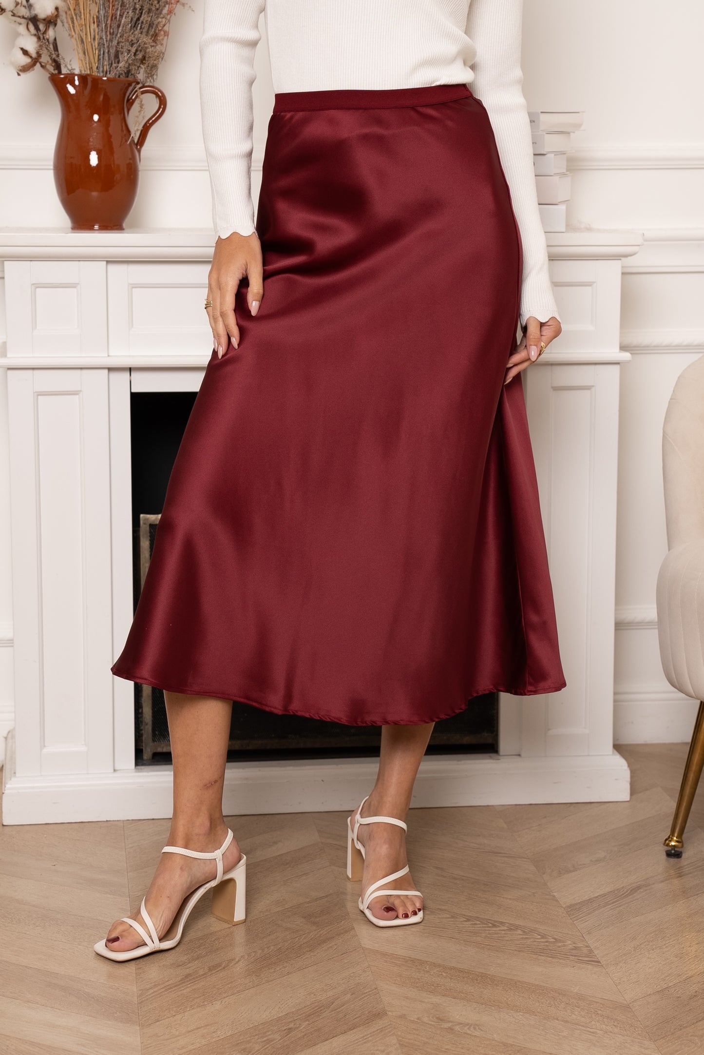 Preorder Bordeaux burgundy satin slip skirt