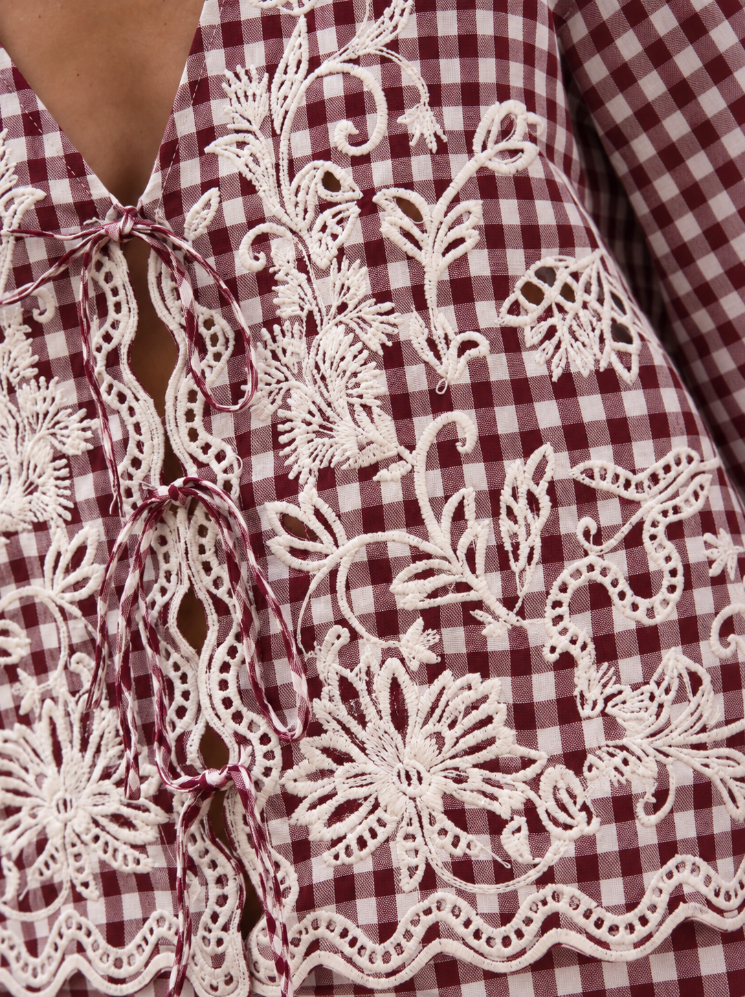 Rachel burgundy gingham tie blouse