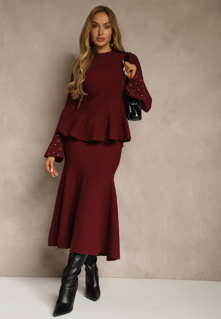 Sofia burgundy coord cardigan and skirt set