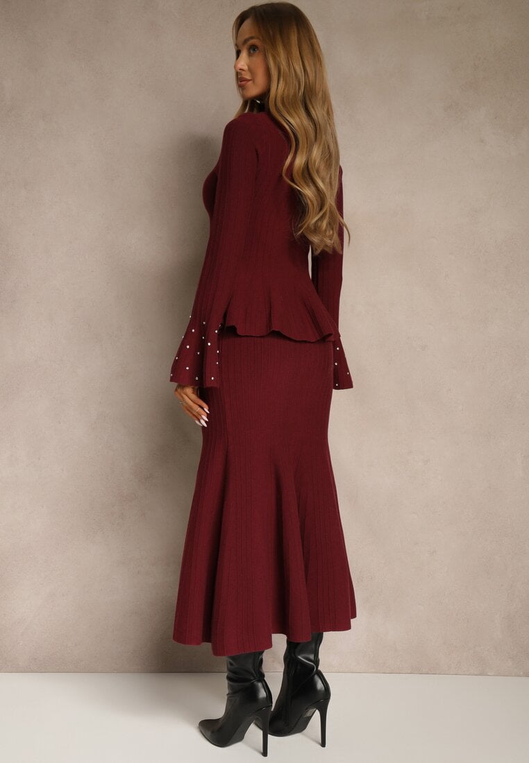 Sofia burgundy coord cardigan and skirt set