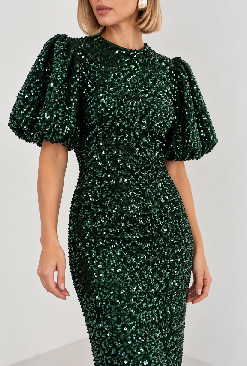 Katie green sequin midi dress