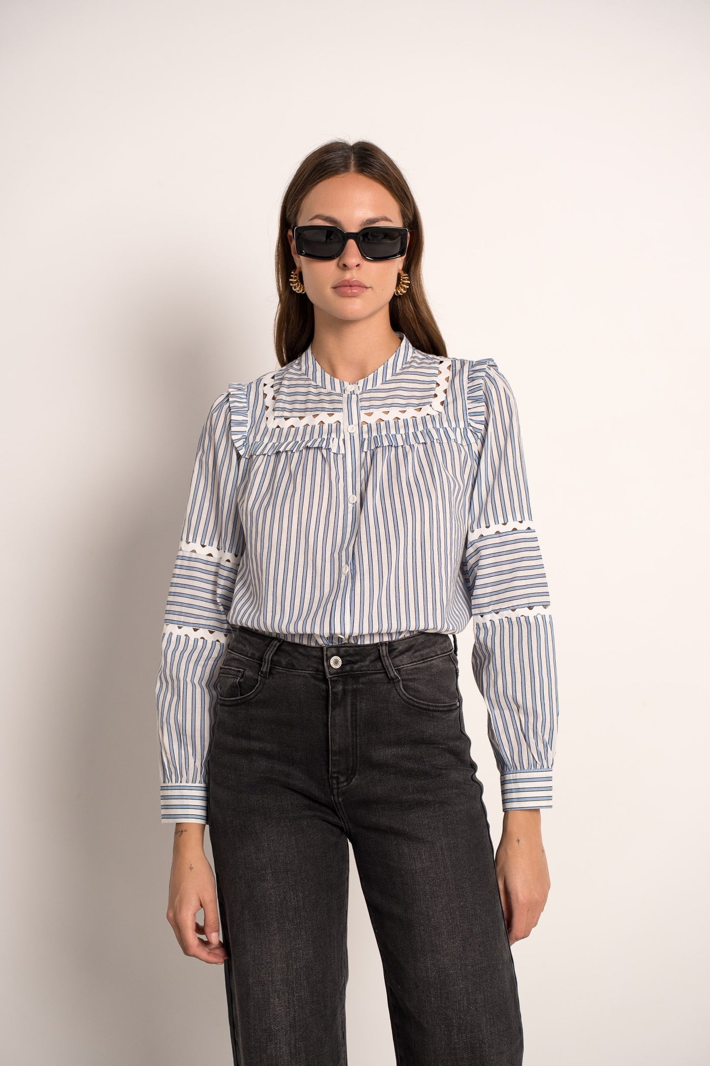 Lara blue striped blouse
