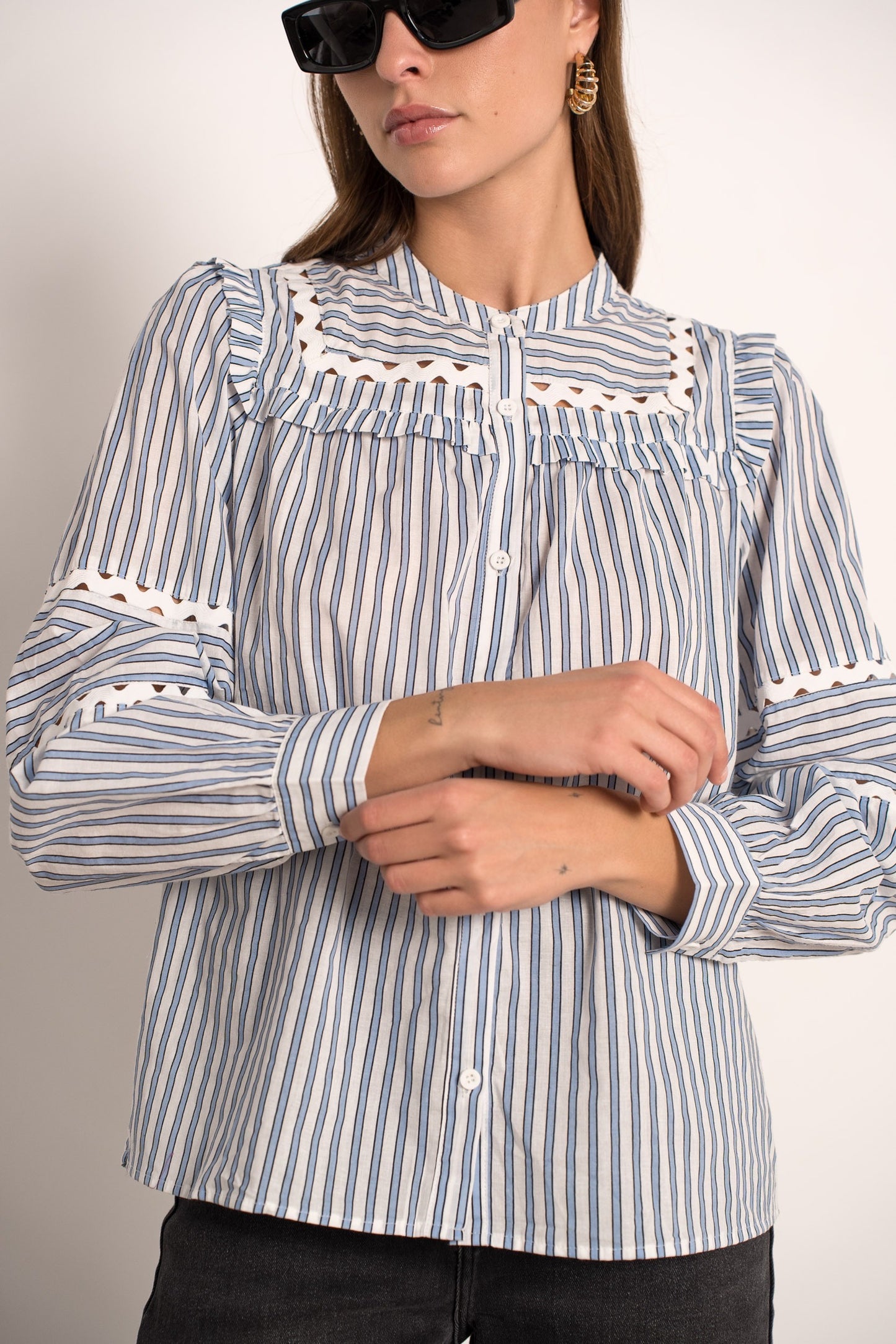 Lara blue striped blouse