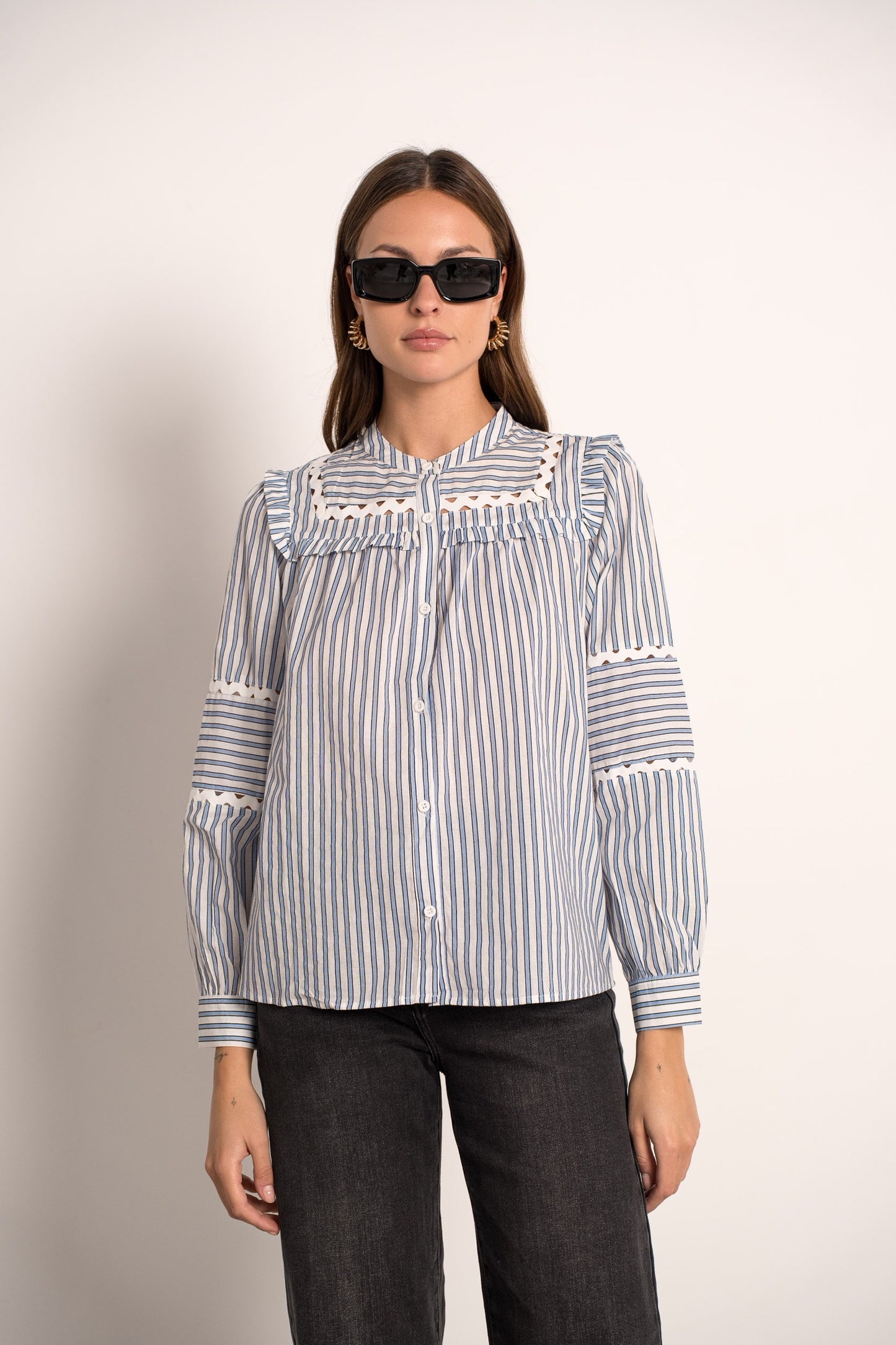 Lara blue striped blouse