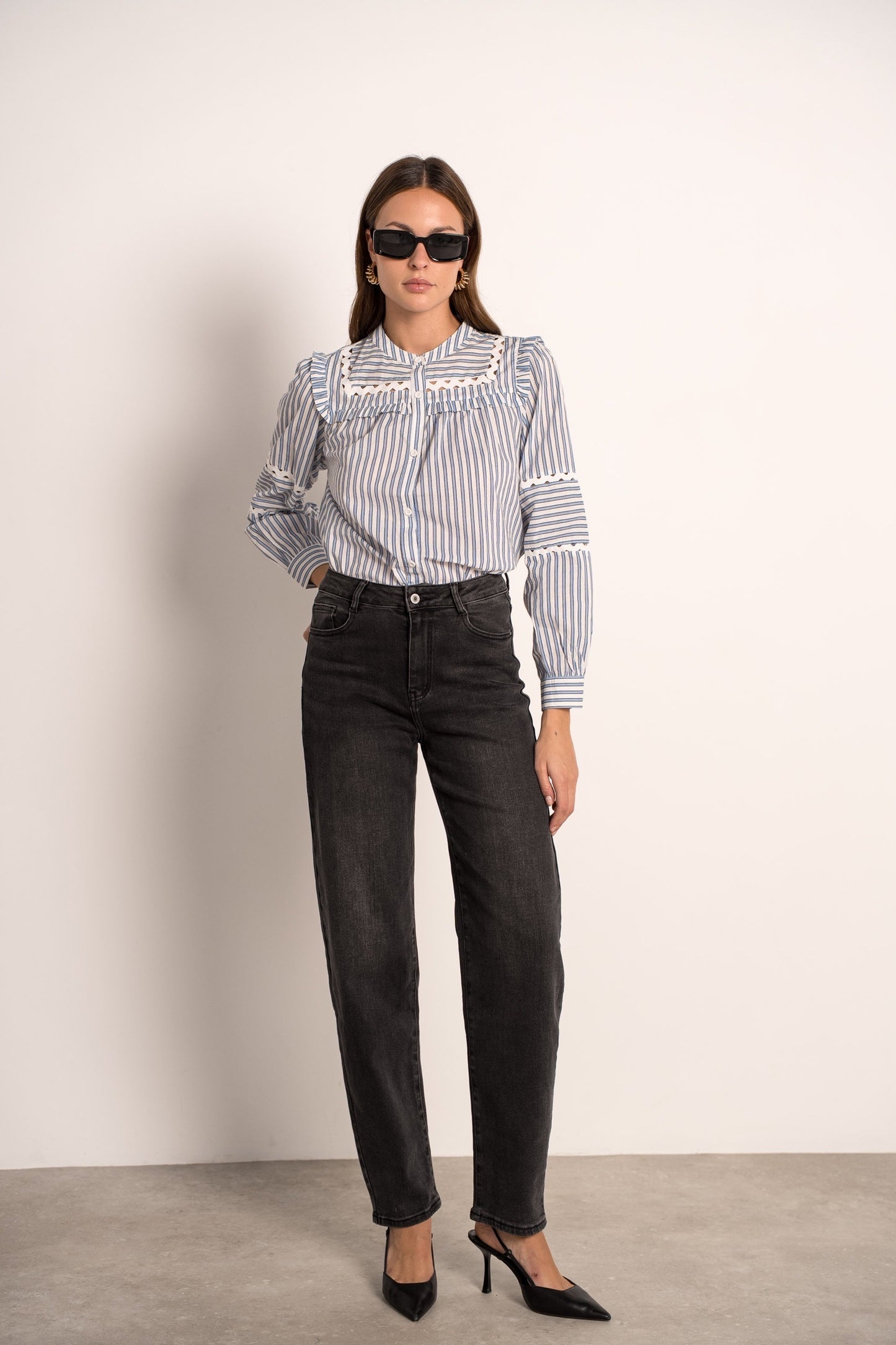 Lara blue striped blouse