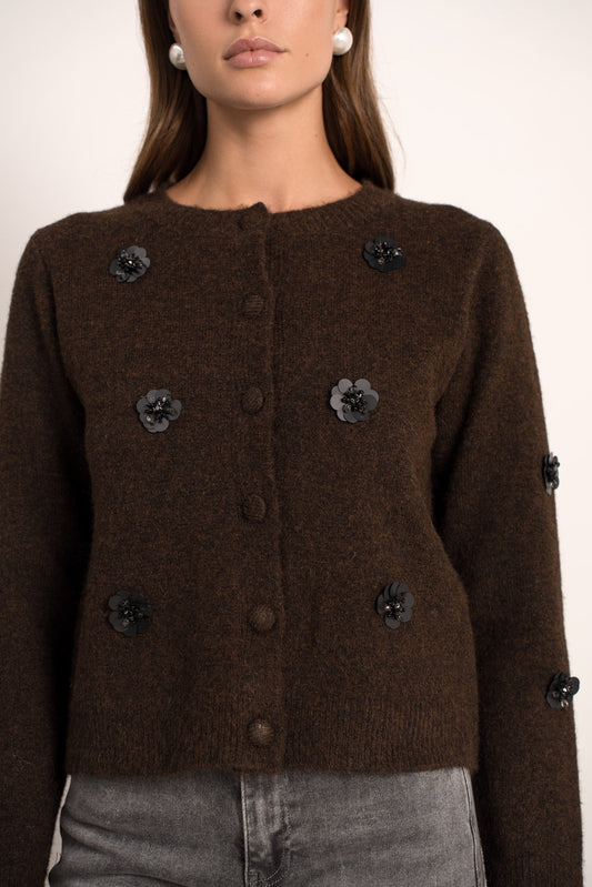 Katy brown floral embellishment cardigan