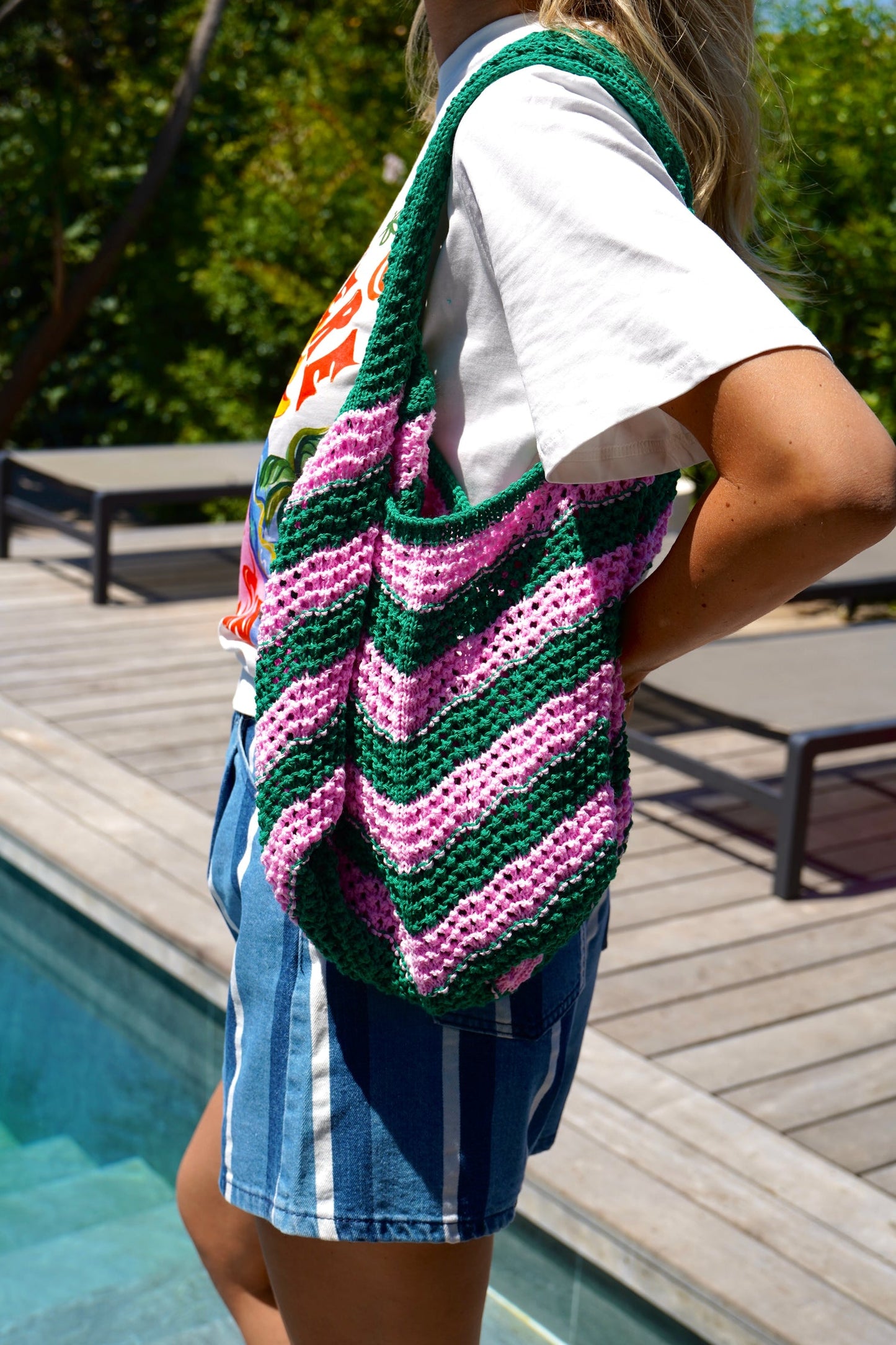 Pink & green knitted bag