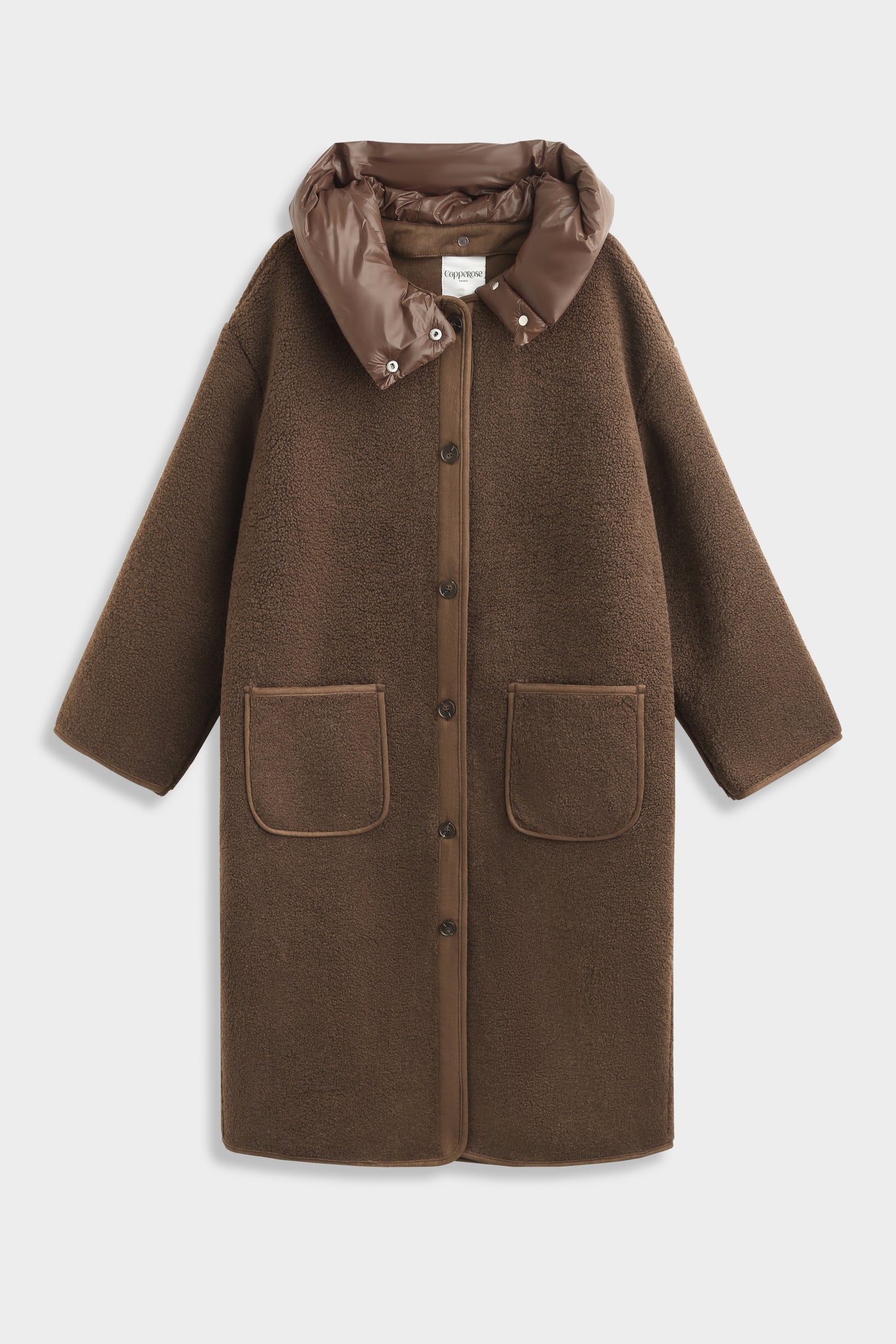 Lauren teddy chocolate brown long coat with oversized hood