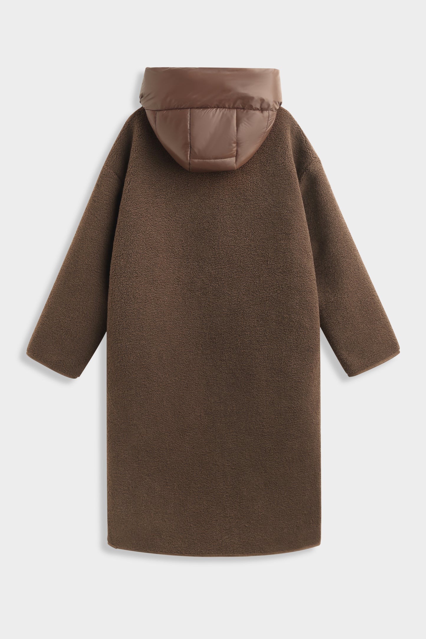 Lauren teddy chocolate brown long coat with oversized hood