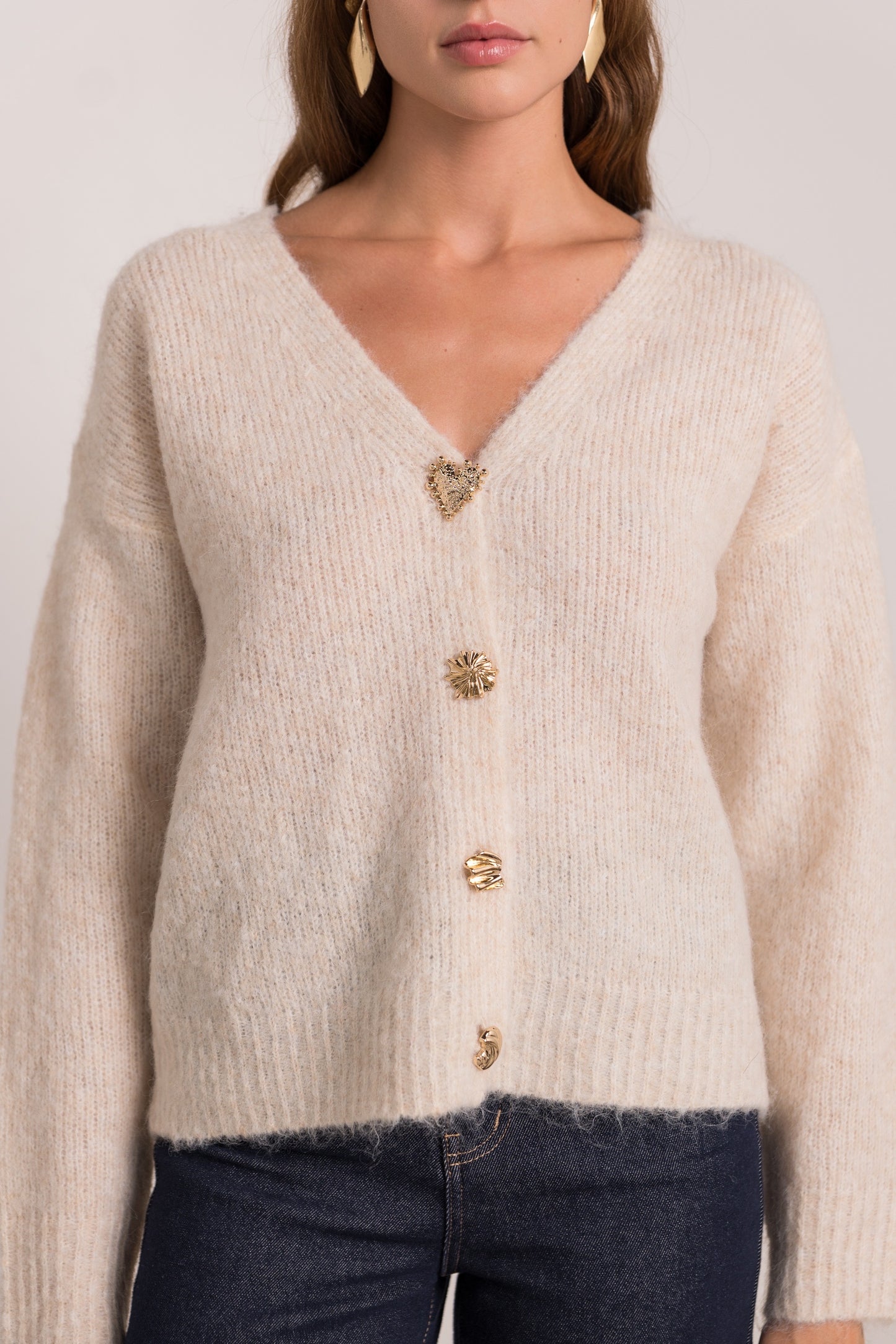 Luna Ivory button detailed cardigan