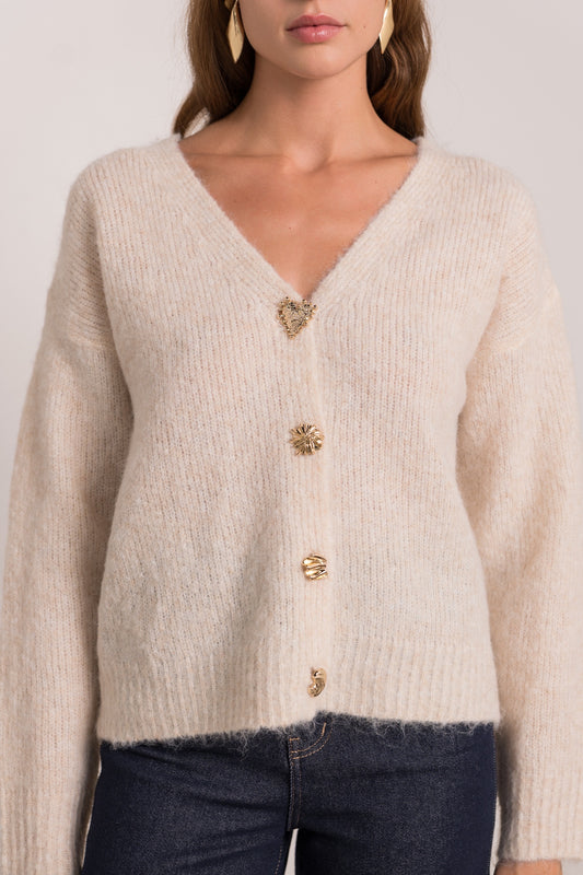 Luna Ivory button detailed cardigan