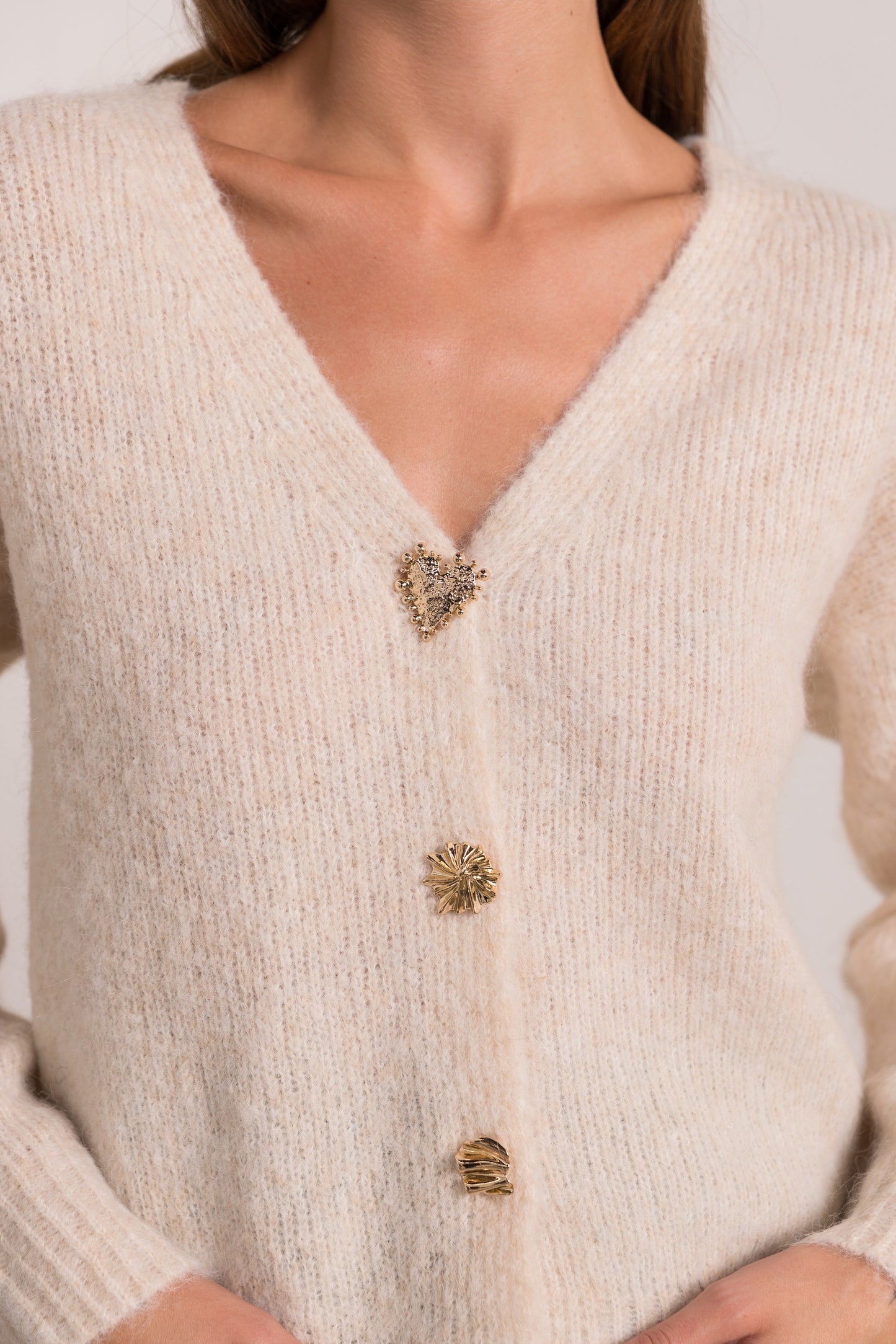 Luna Ivory button detailed cardigan