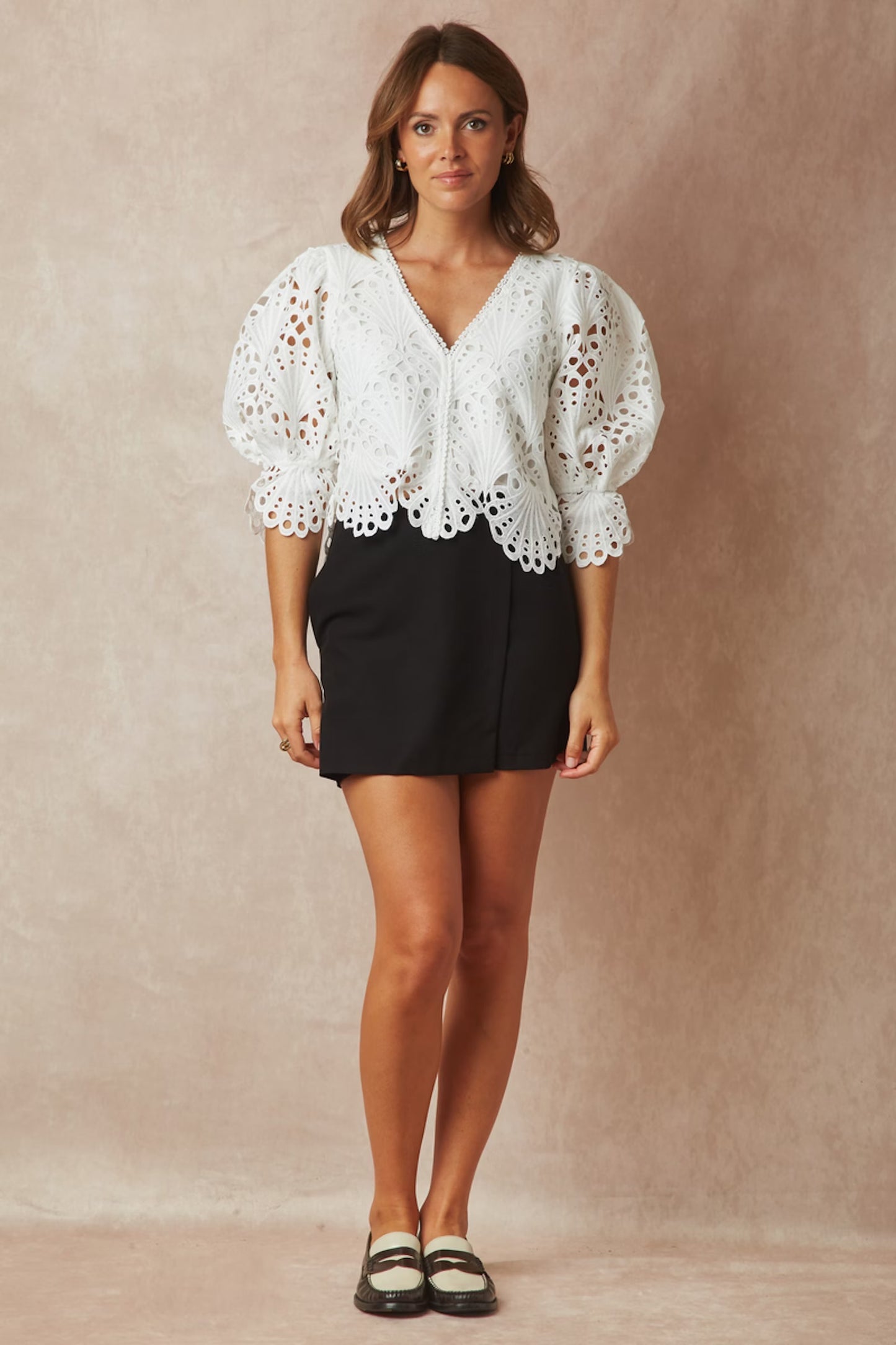 Harlow white lace puff sleeve top