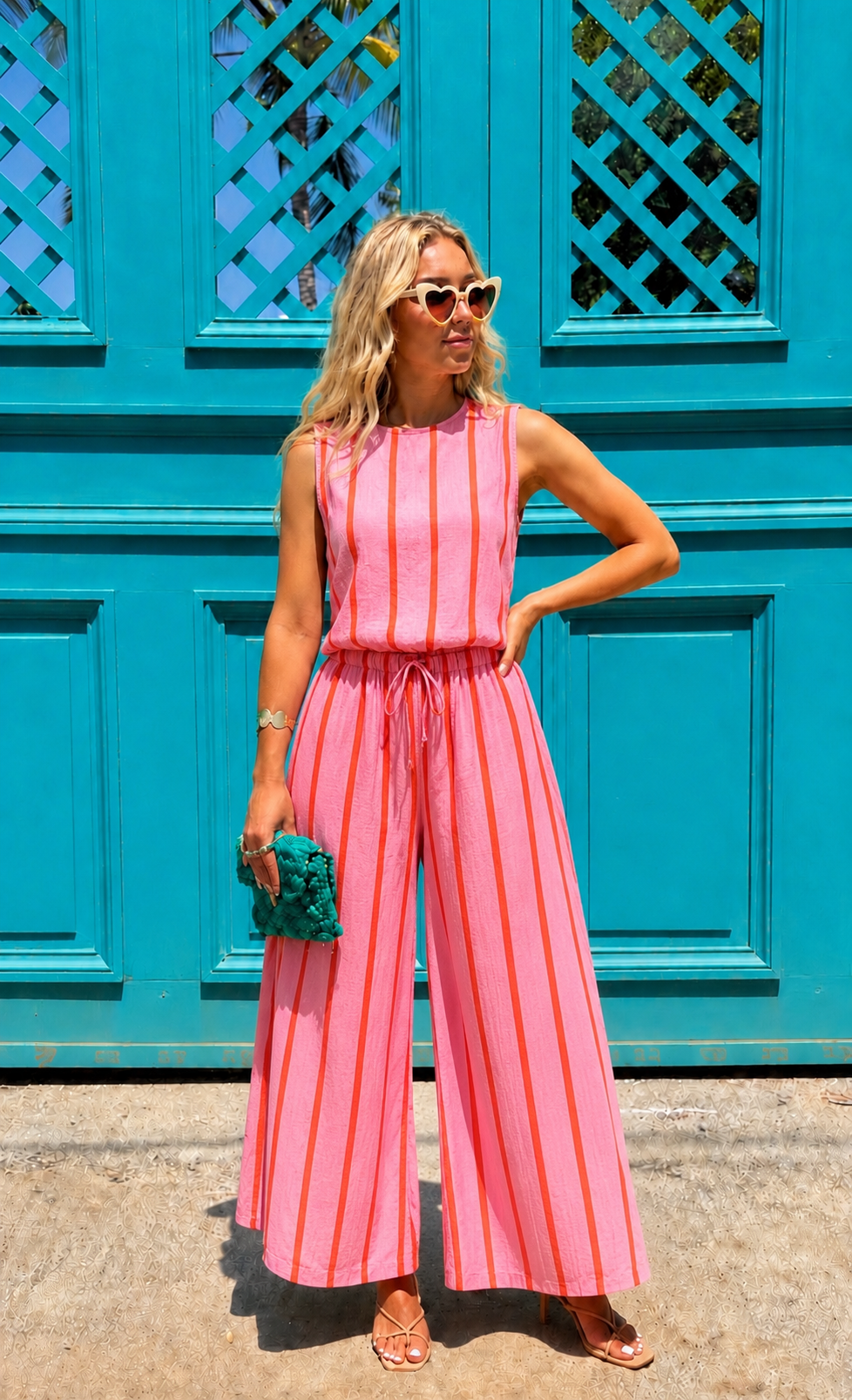 Elodie pink and red stripe co-ord pants and top
