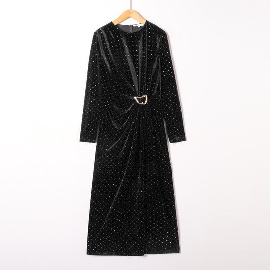 Lara black velvet rhinestone dress