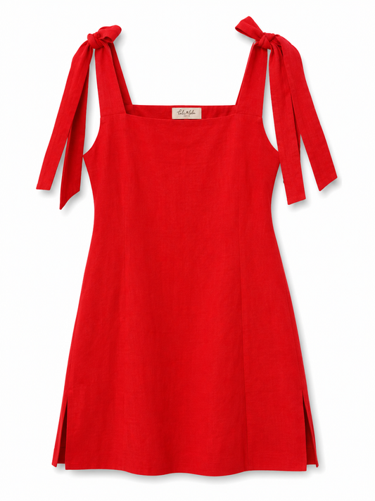 Mabel red cotton short shift dress