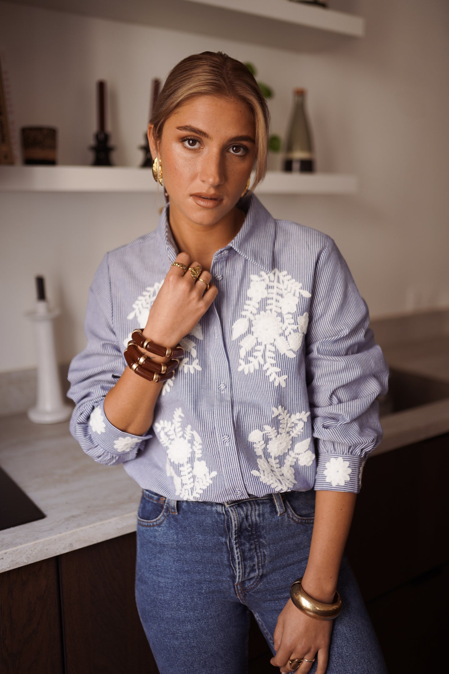 Emma blue stripe embroidered shirt