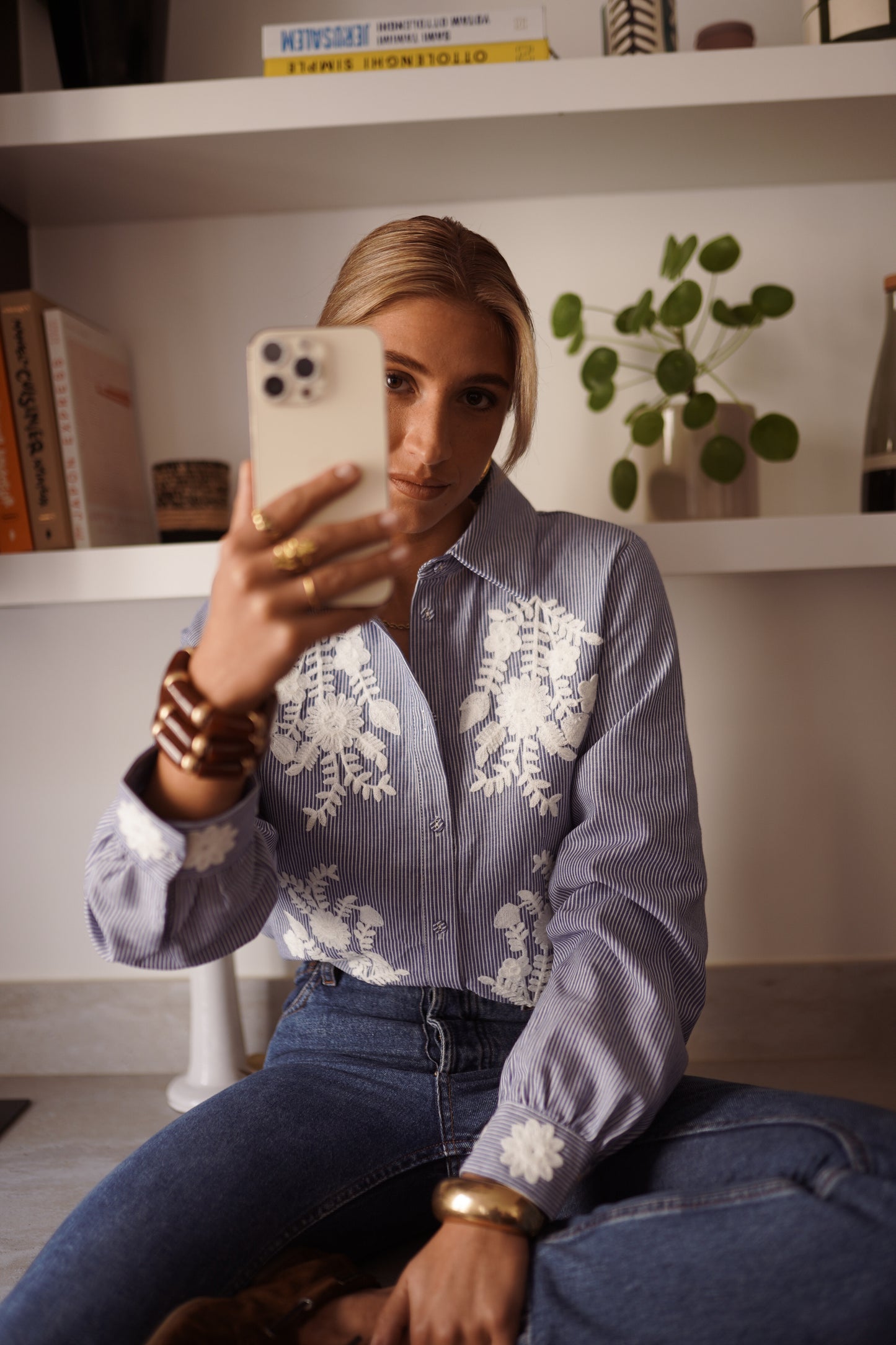 Emma blue stripe embroidered shirt
