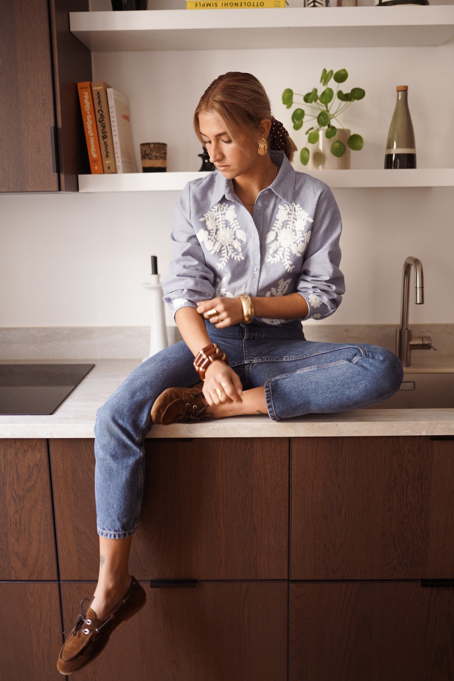 Emma blue stripe embroidered shirt