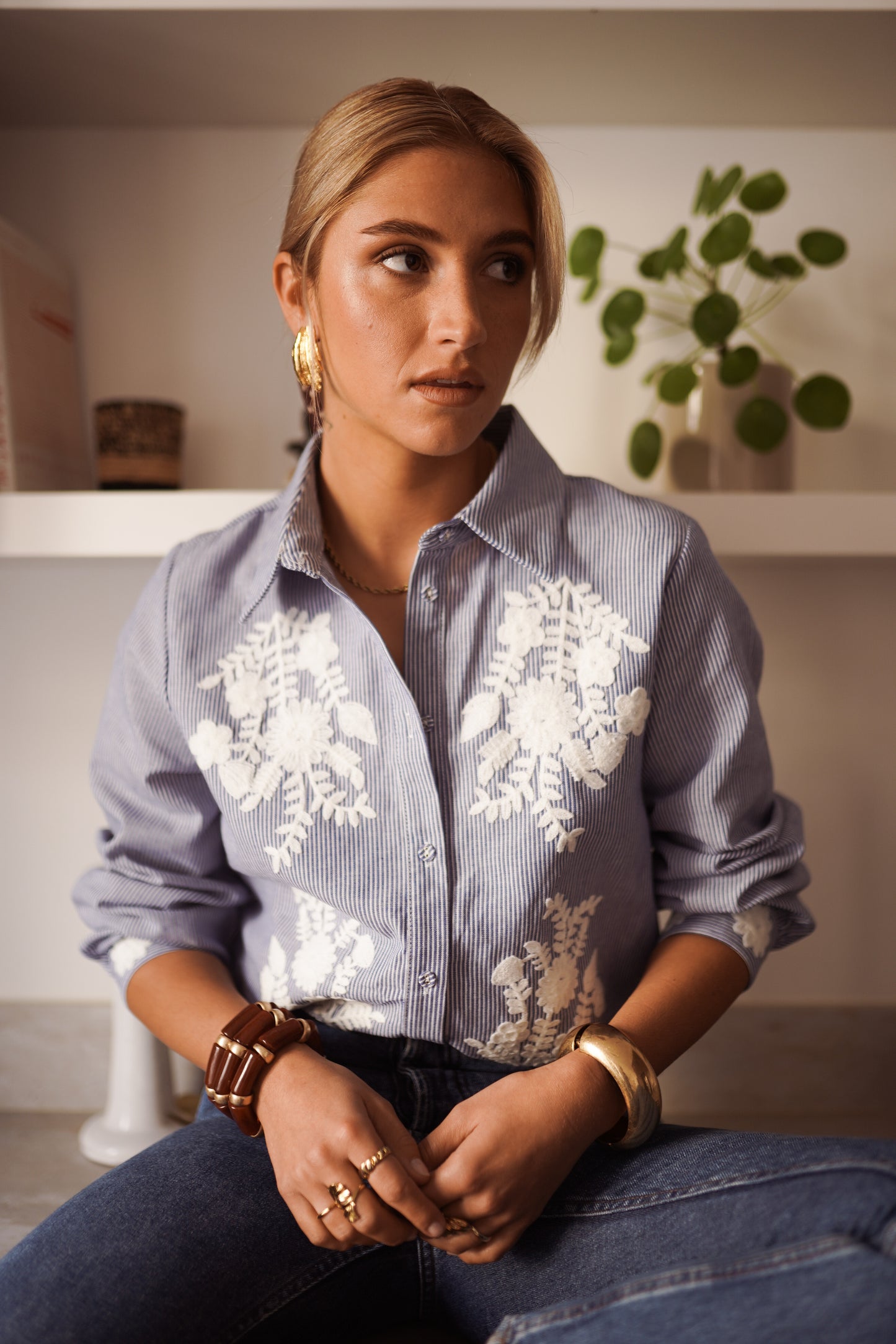 Emma blue stripe embroidered shirt