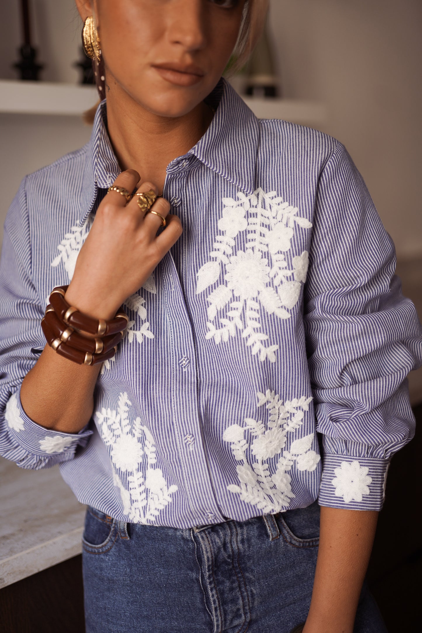 Emma blue stripe embroidered shirt