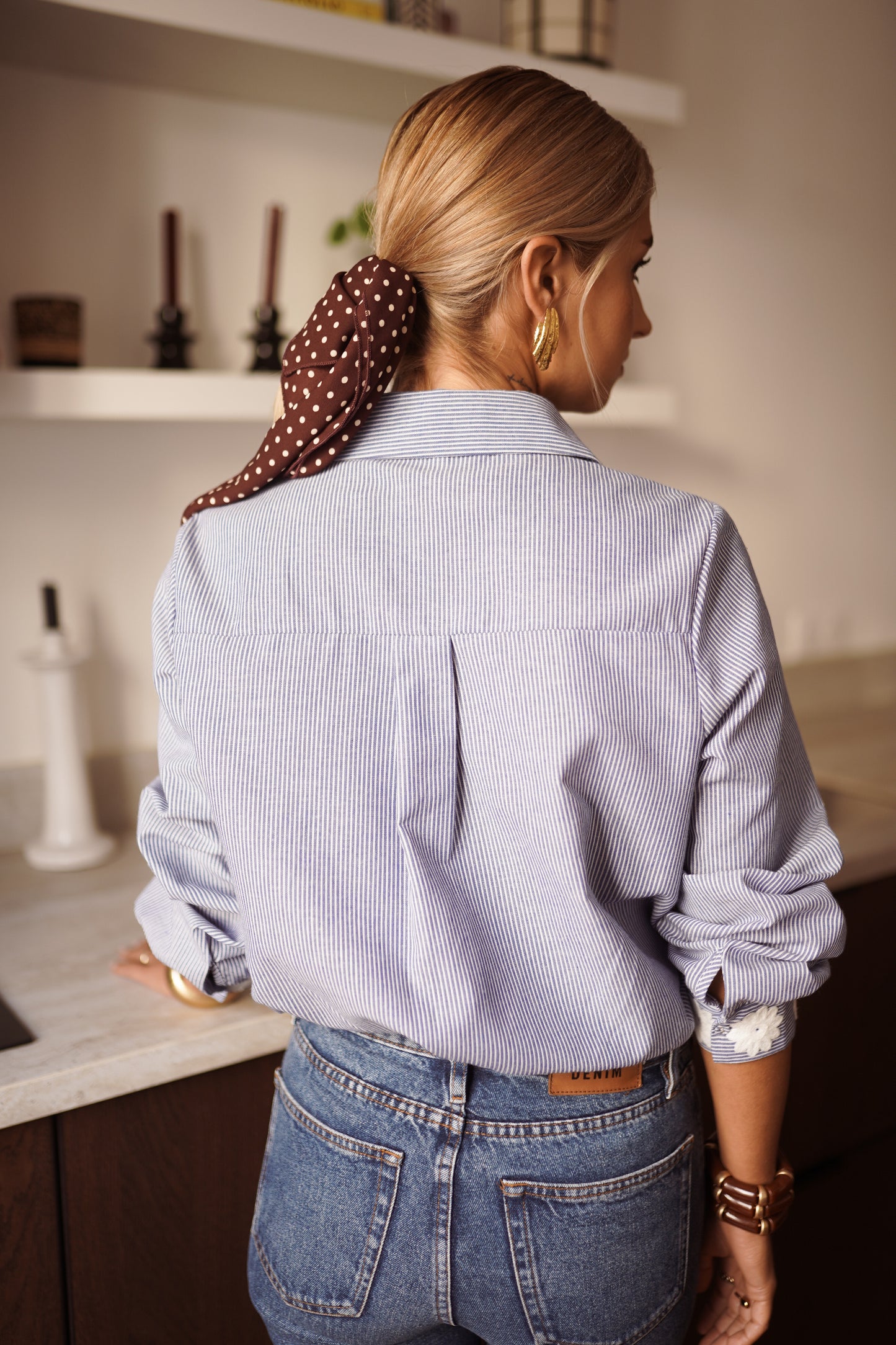 Emma blue stripe embroidered shirt