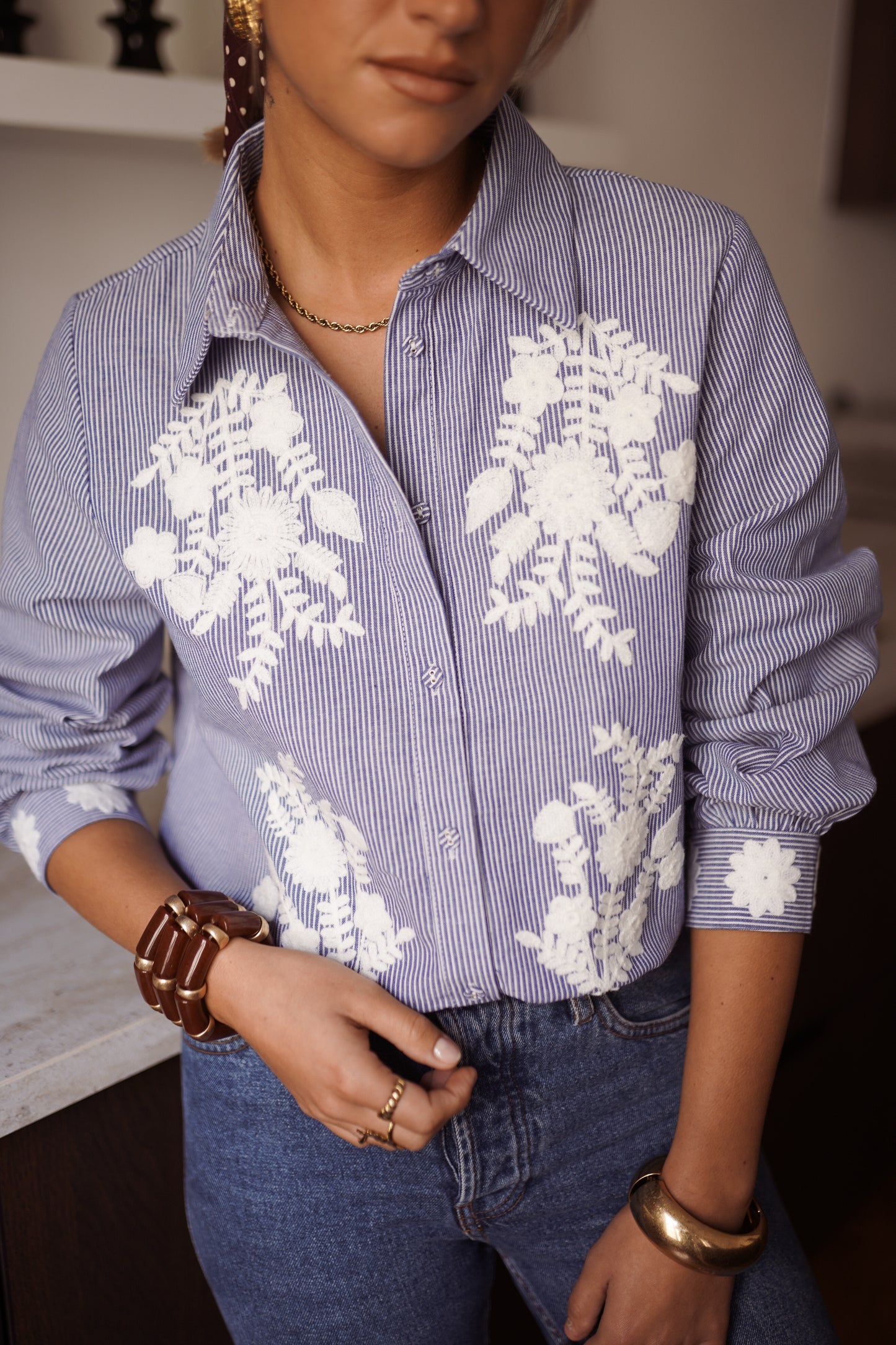 Emma blue stripe embroidered shirt